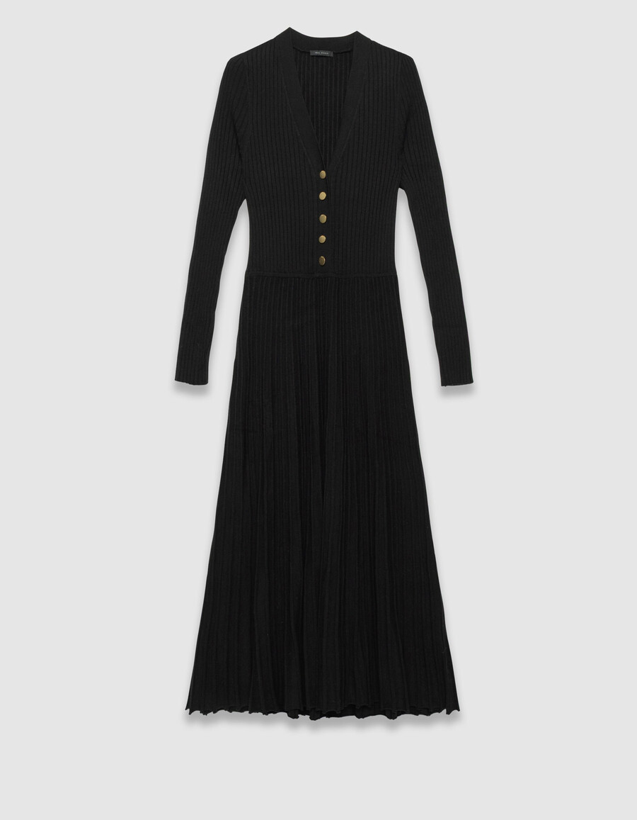 abito lungo in maglia nera plissettata da donna