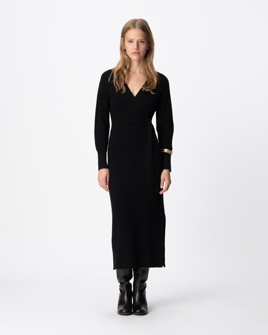 abito lungo in maglia con cintura per donna