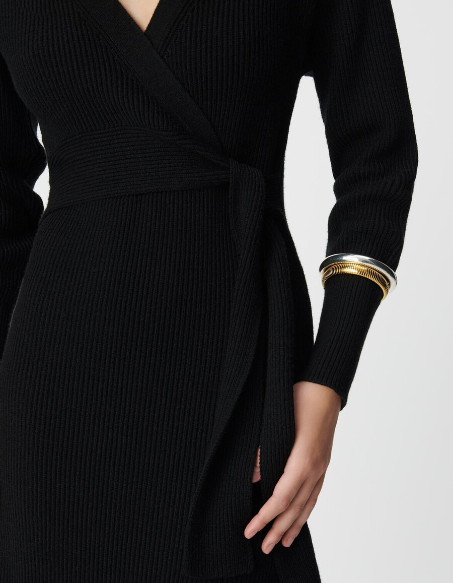 abito lungo in maglia con cintura per donna
