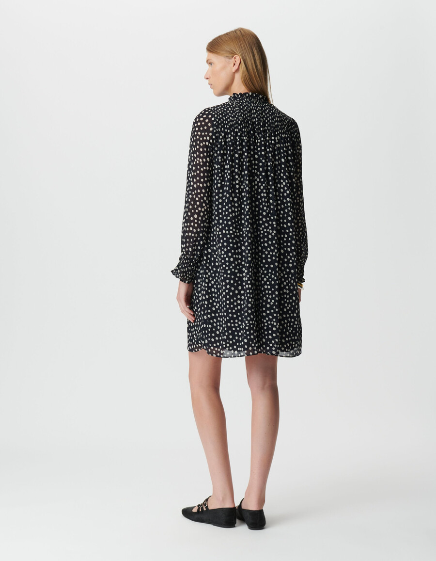 abito corto da donna con stampa a pois blu navy