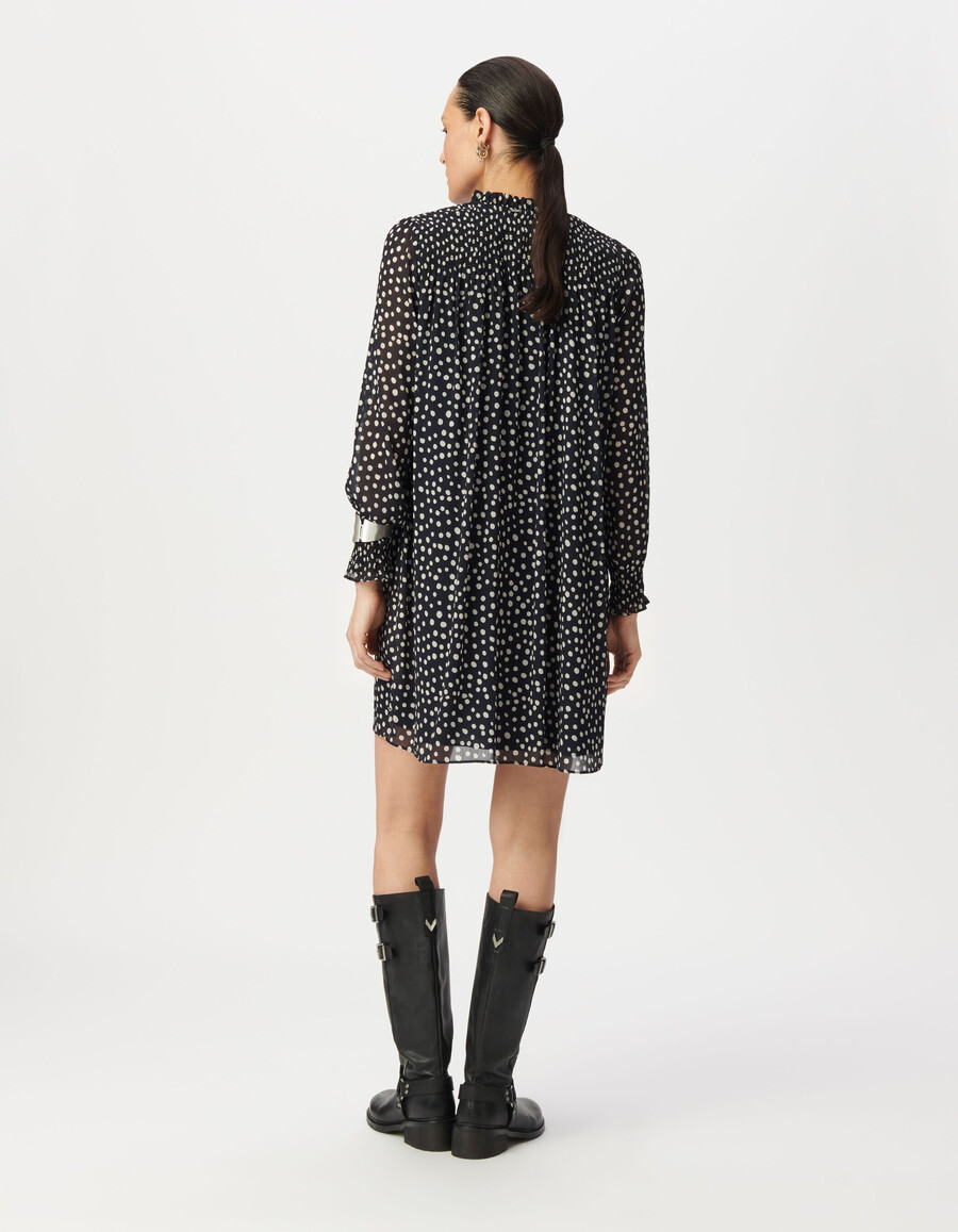 abito corto da donna con stampa a pois blu navy