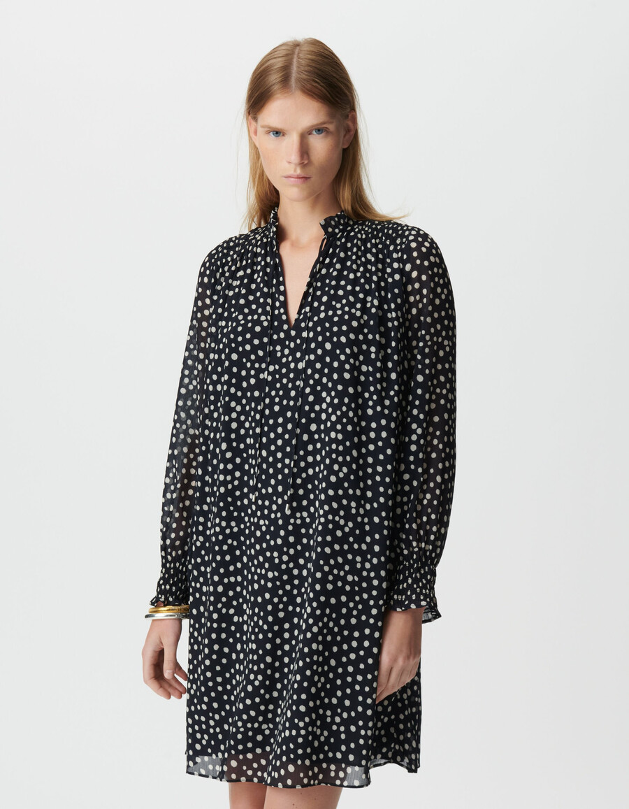 abito corto da donna con stampa a pois blu navy