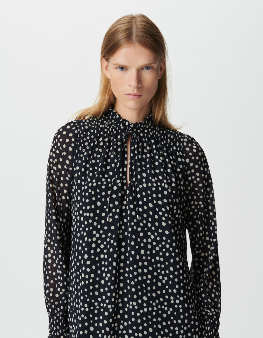 abito corto da donna con stampa a pois blu navy