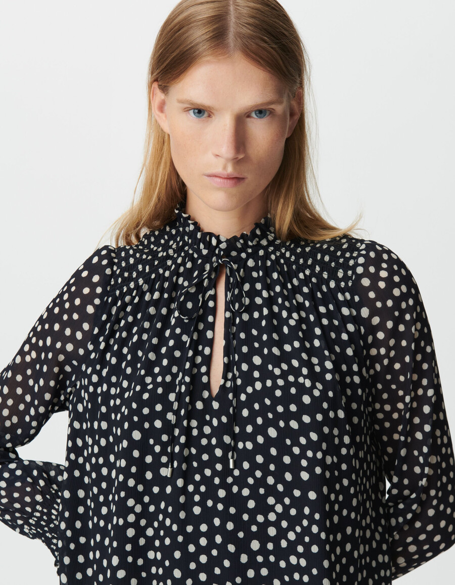 abito corto da donna con stampa a pois blu navy