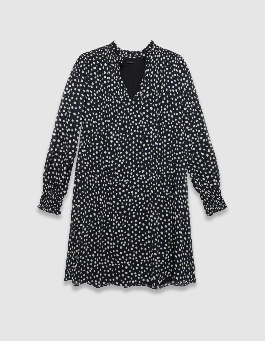 abito corto da donna con stampa a pois blu navy
