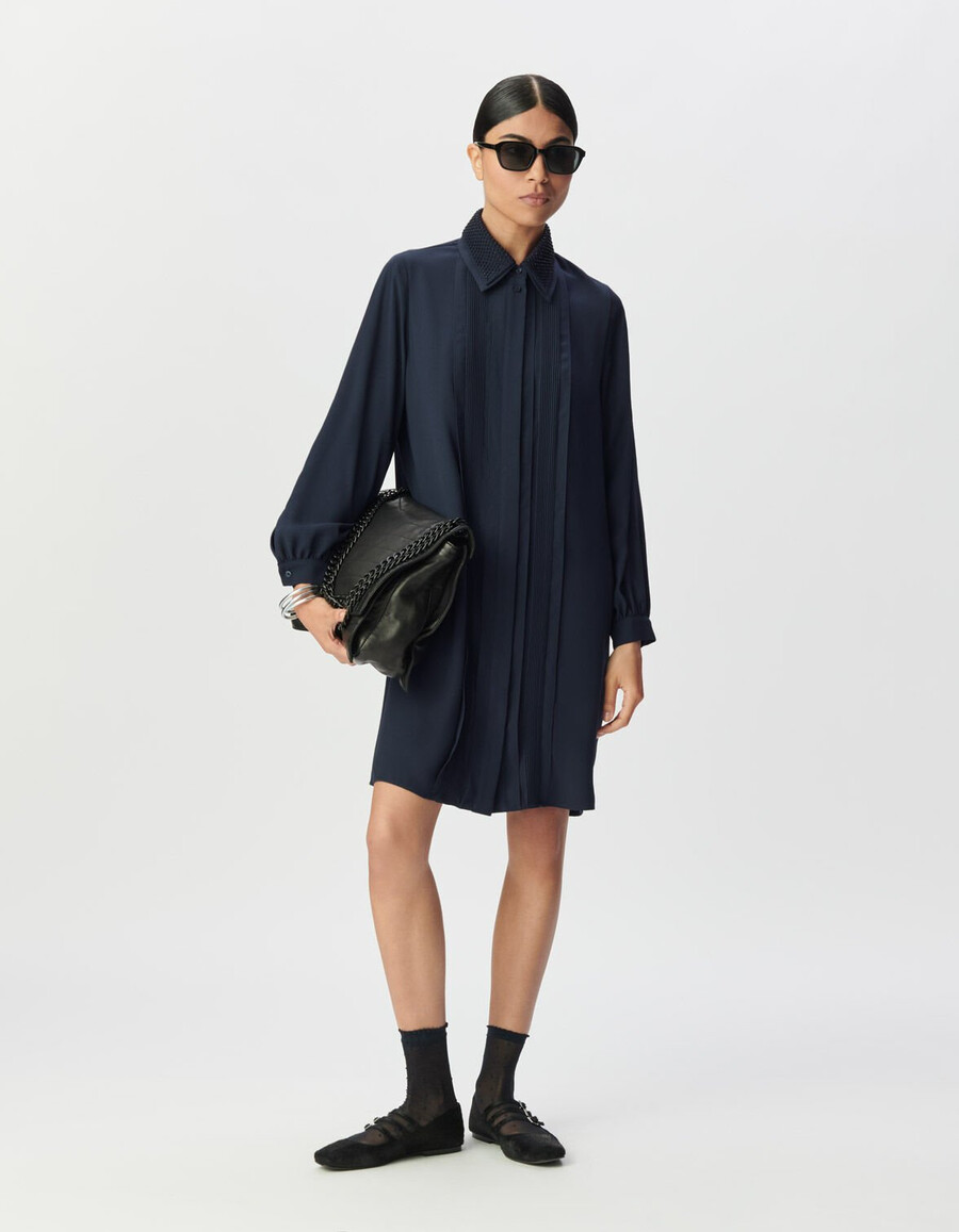 abito camicia blu navy da donna colletto con doppio gioiello staccabile