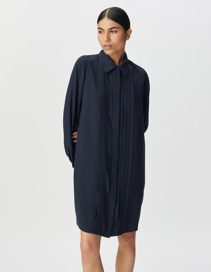 abito camicia blu navy da donna colletto con doppio gioiello staccabile