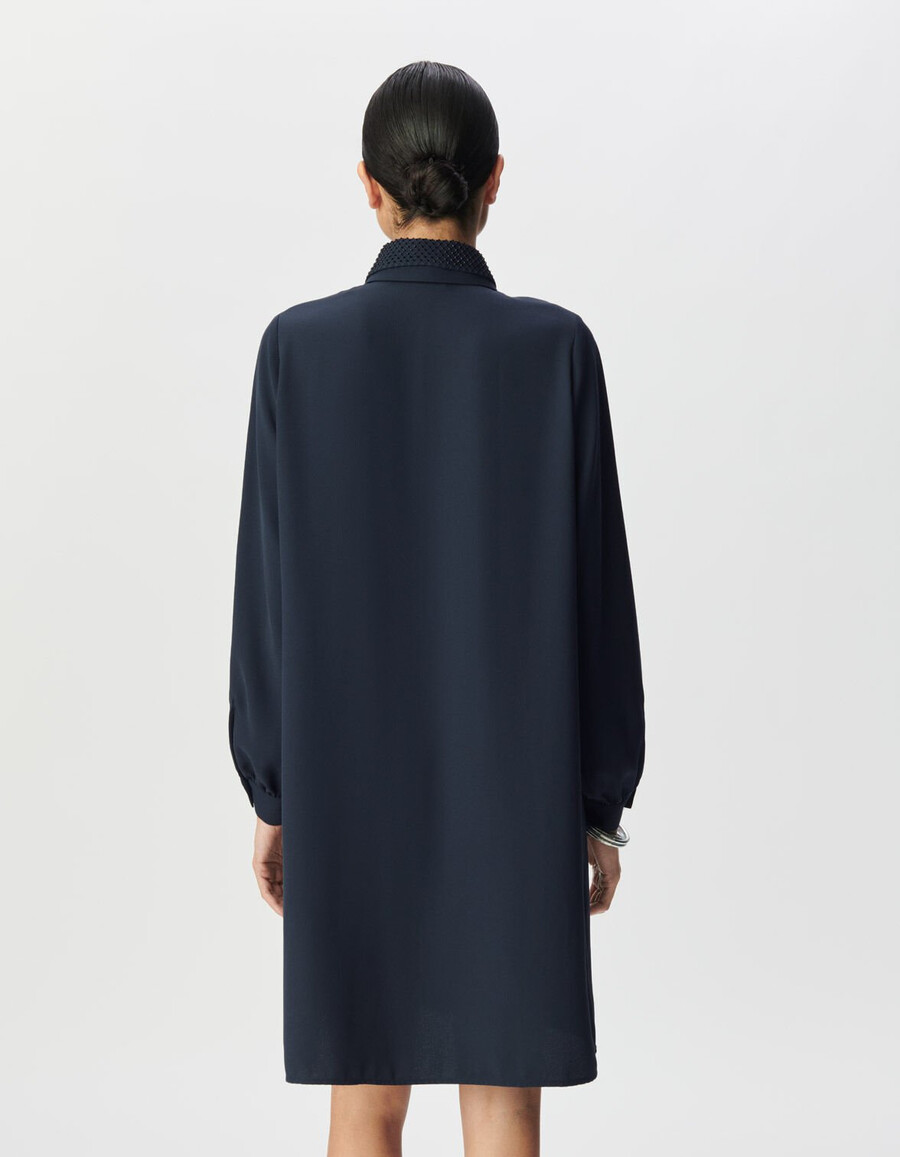 abito camicia blu navy da donna colletto con doppio gioiello staccabile