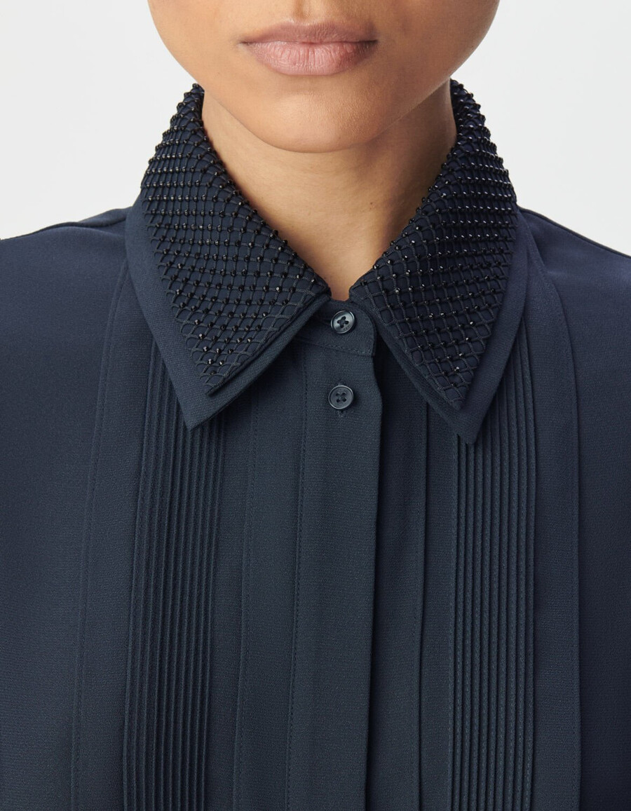 abito camicia blu navy da donna colletto con doppio gioiello staccabile