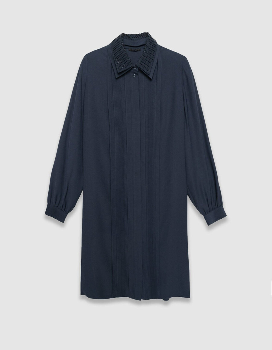 abito camicia blu navy da donna colletto con doppio gioiello staccabile