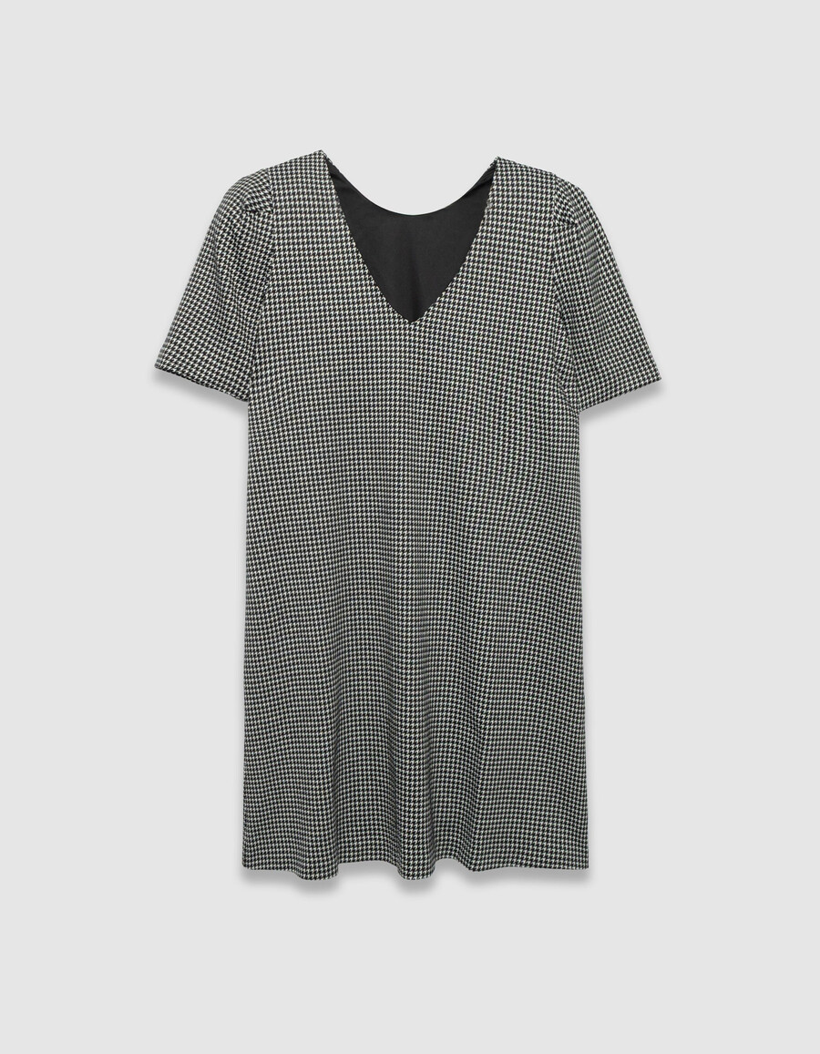 abito reversibile da donna con motivo pied de poule nero davantidietro