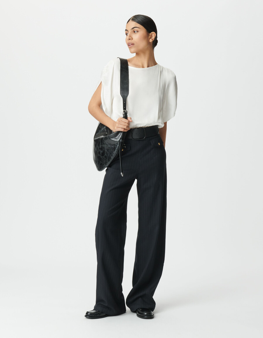 tuta da donna in tessuto misto blu navy con top bianco