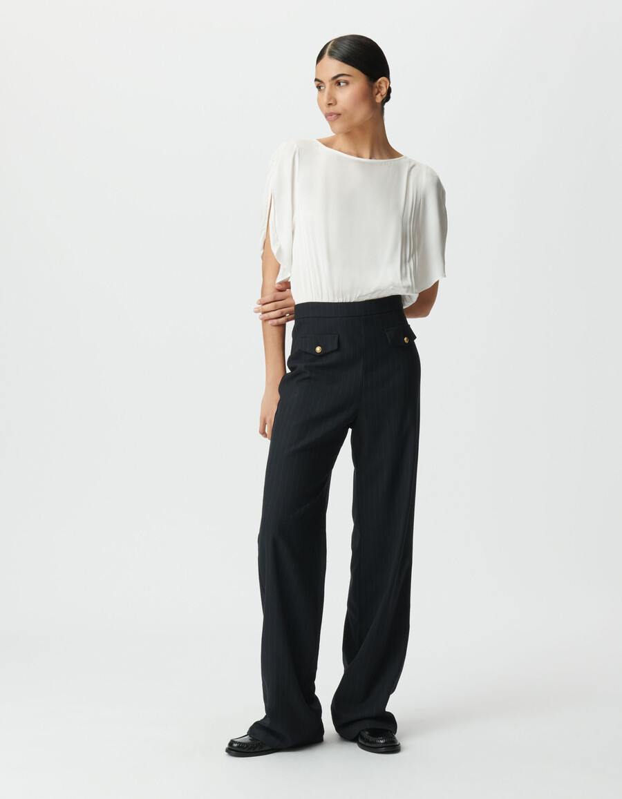 tuta da donna in tessuto misto blu navy con top bianco