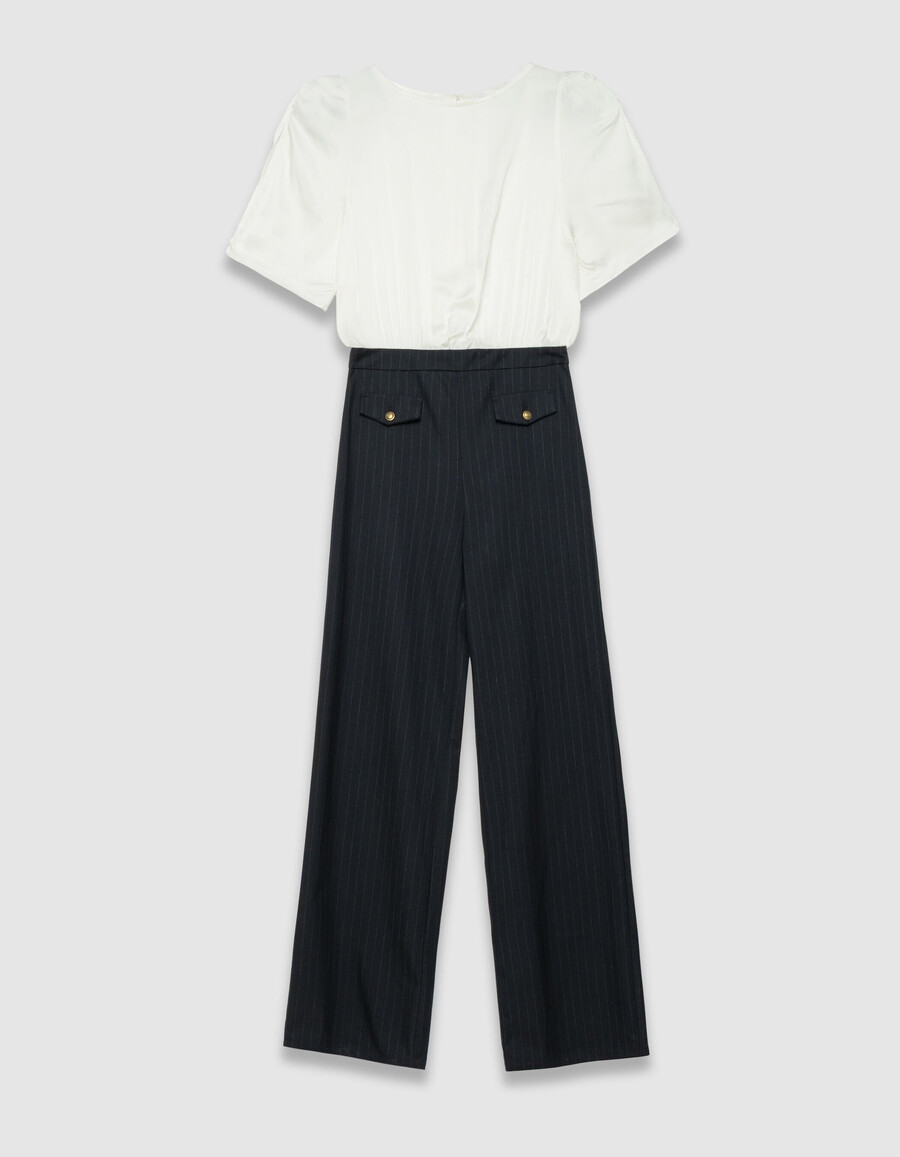 tuta da donna in tessuto misto blu navy con top bianco