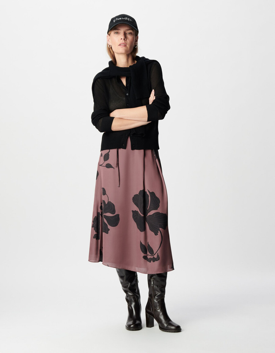 gonna midi lunga floreale bordeaux da donna