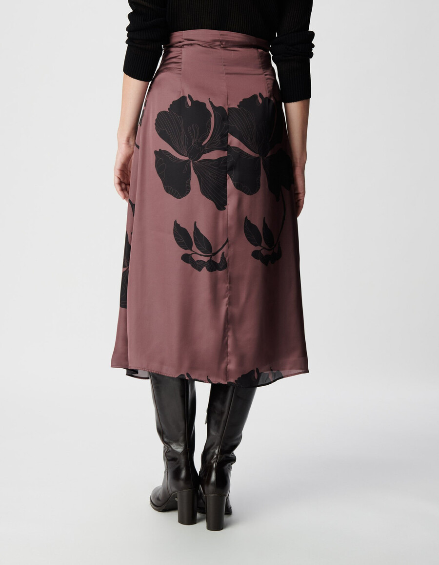 gonna midi lunga floreale bordeaux da donna