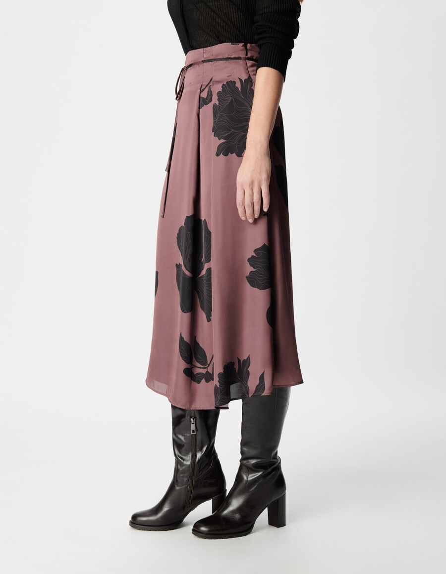 gonna midi lunga floreale bordeaux da donna