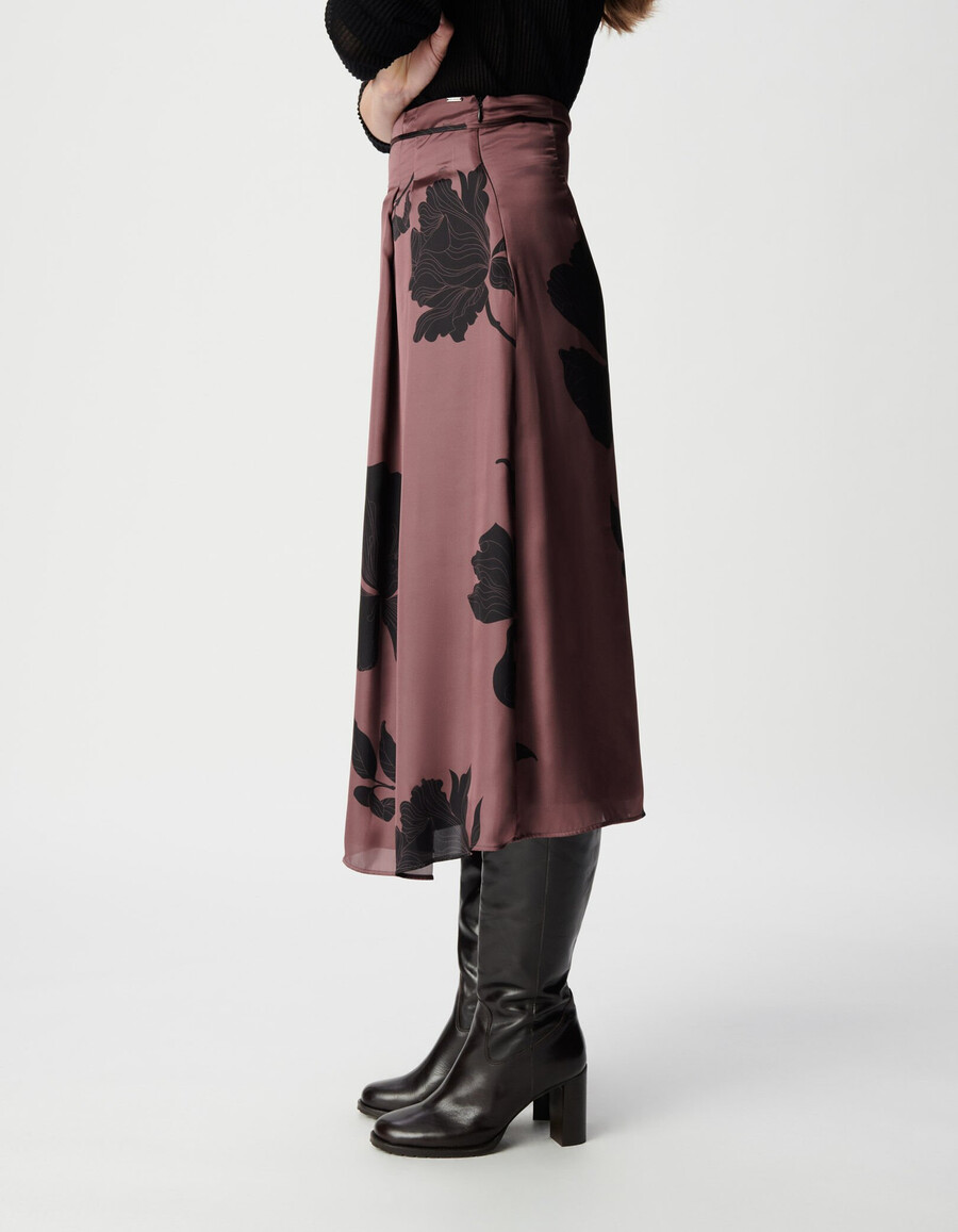 gonna midi lunga floreale bordeaux da donna
