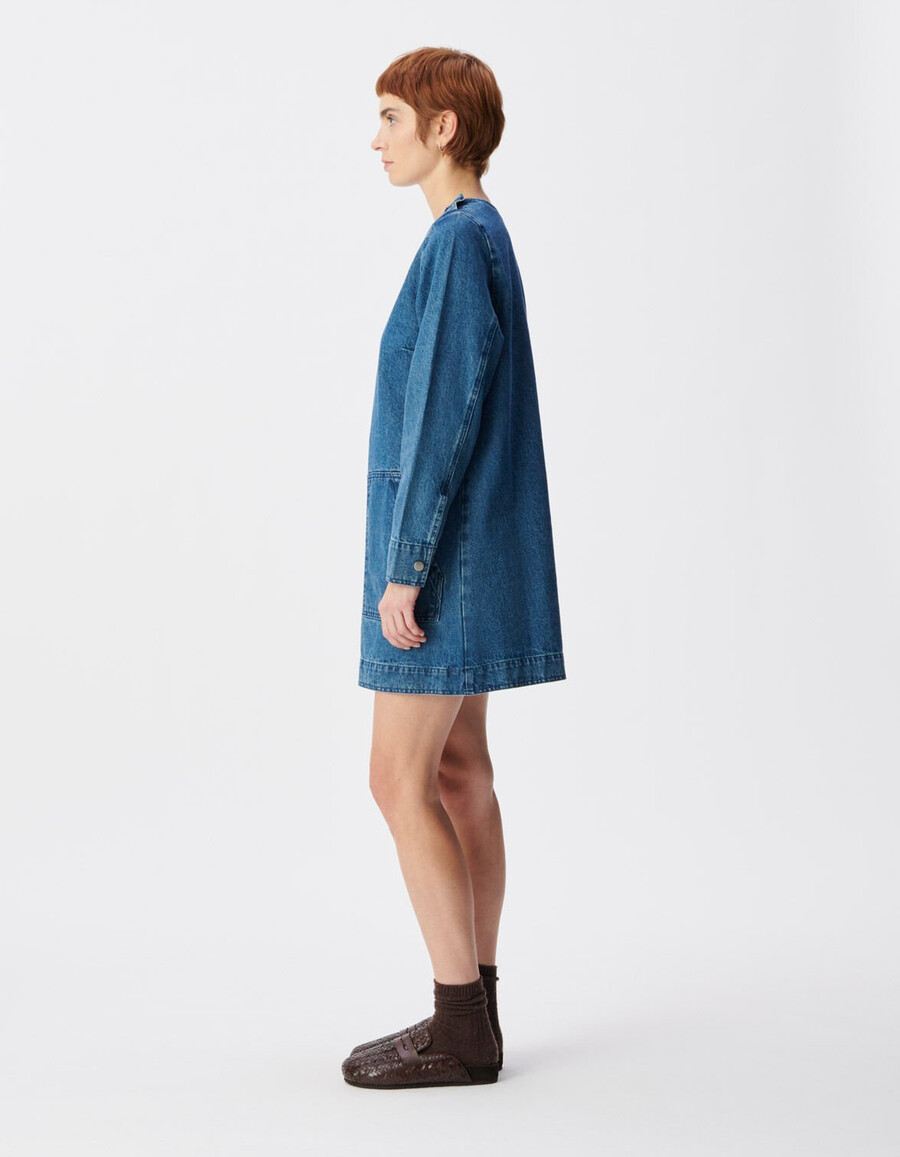 abito da donna in denim blu con tre tasche applicate