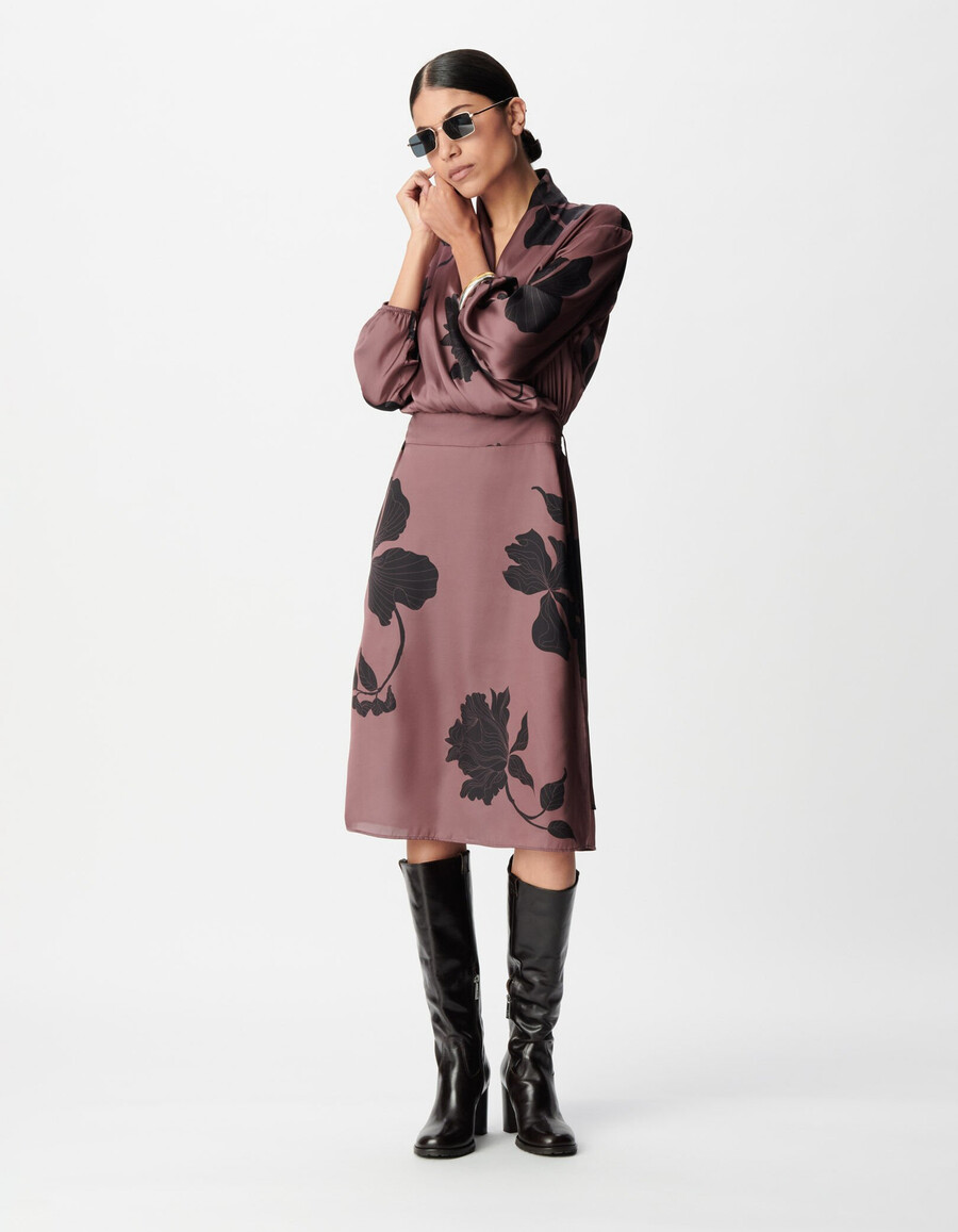 abito midi lungo con stampa floreale bordeaux da donna