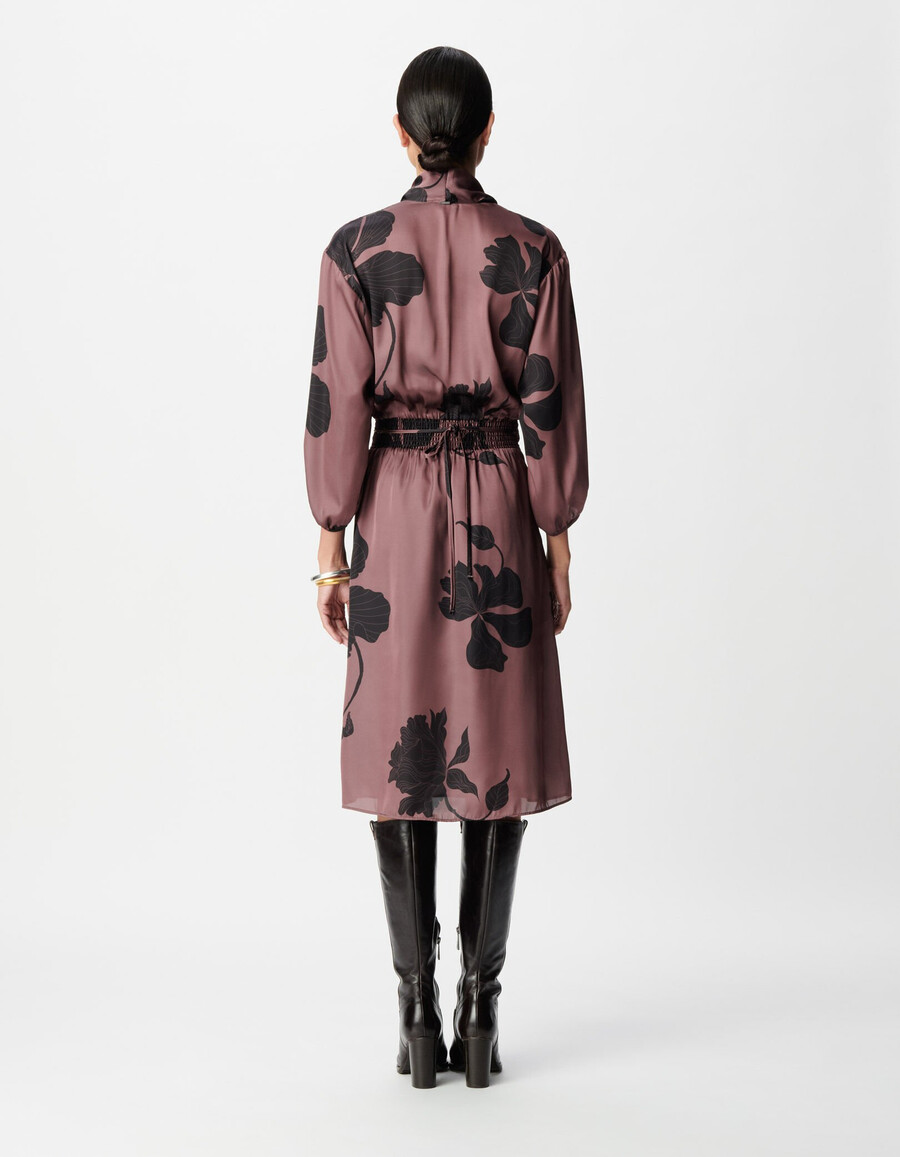 abito midi lungo con stampa floreale bordeaux da donna