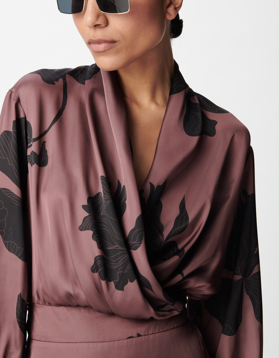 abito midi lungo con stampa floreale bordeaux da donna