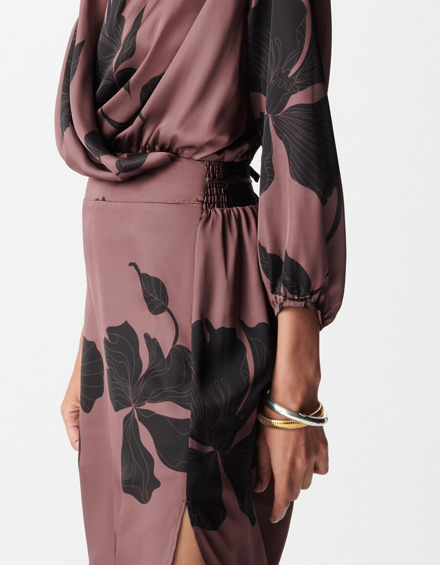 abito midi lungo con stampa floreale bordeaux da donna
