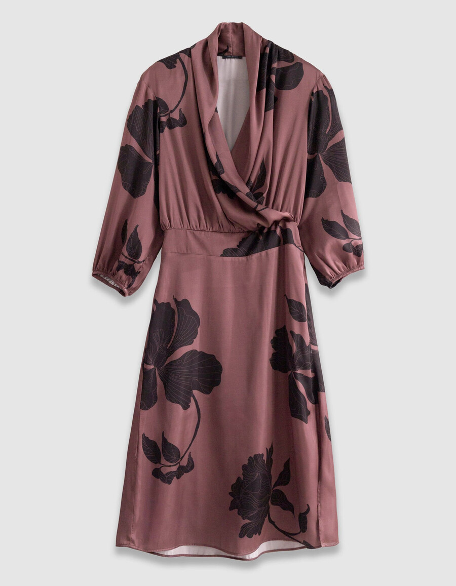 abito midi lungo con stampa floreale bordeaux da donna