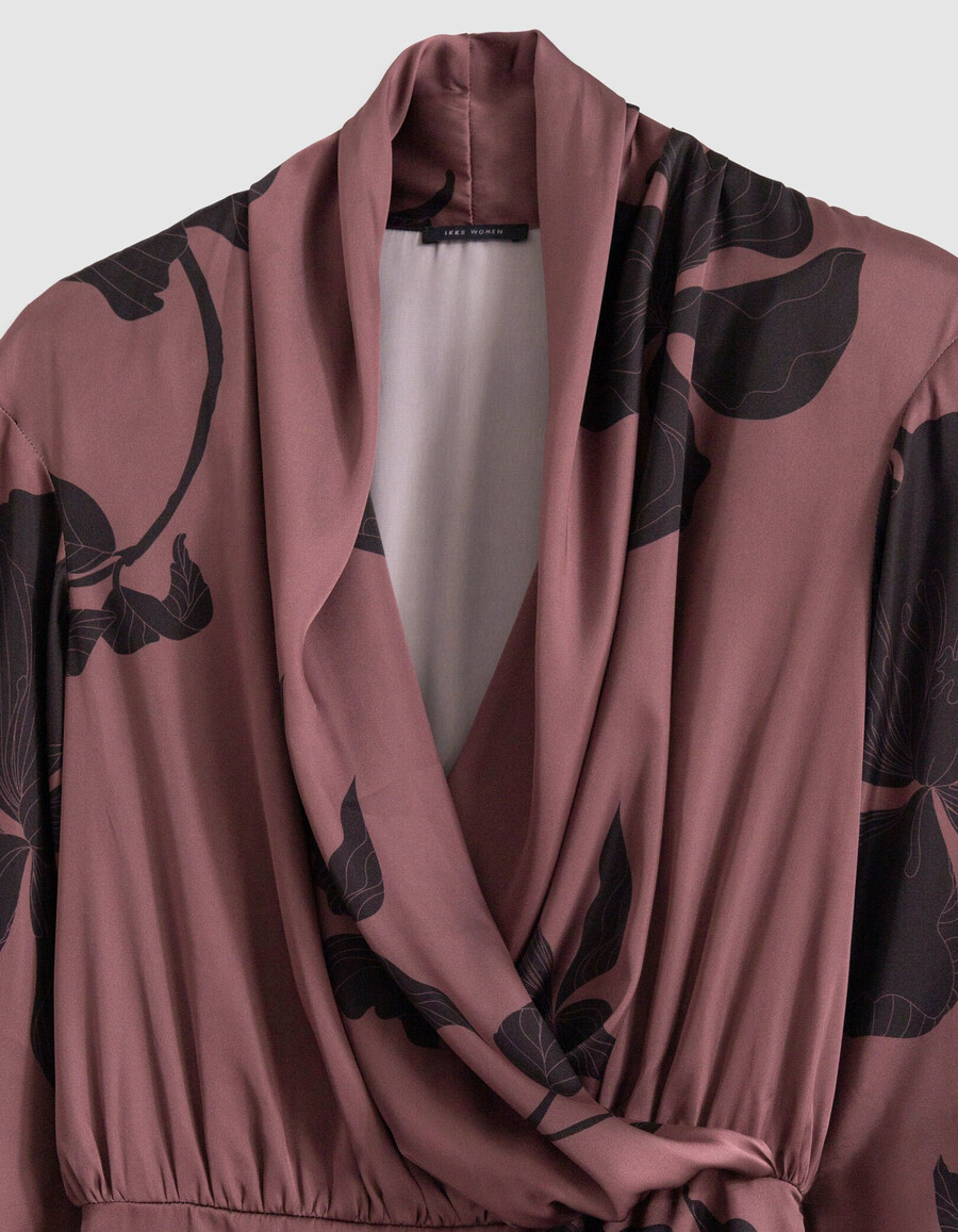 abito midi lungo con stampa floreale bordeaux da donna