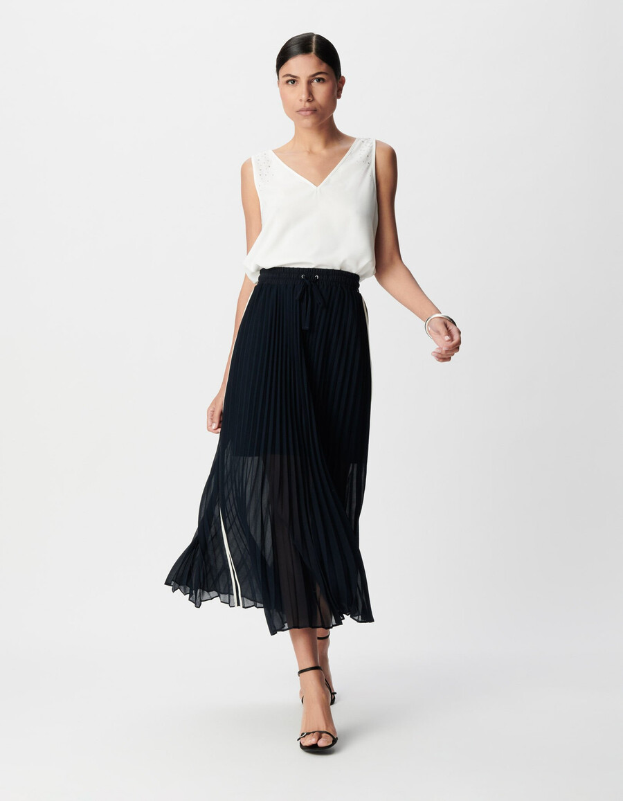gonna lunga plissettata blu navy da donna con strisce laterali sportive