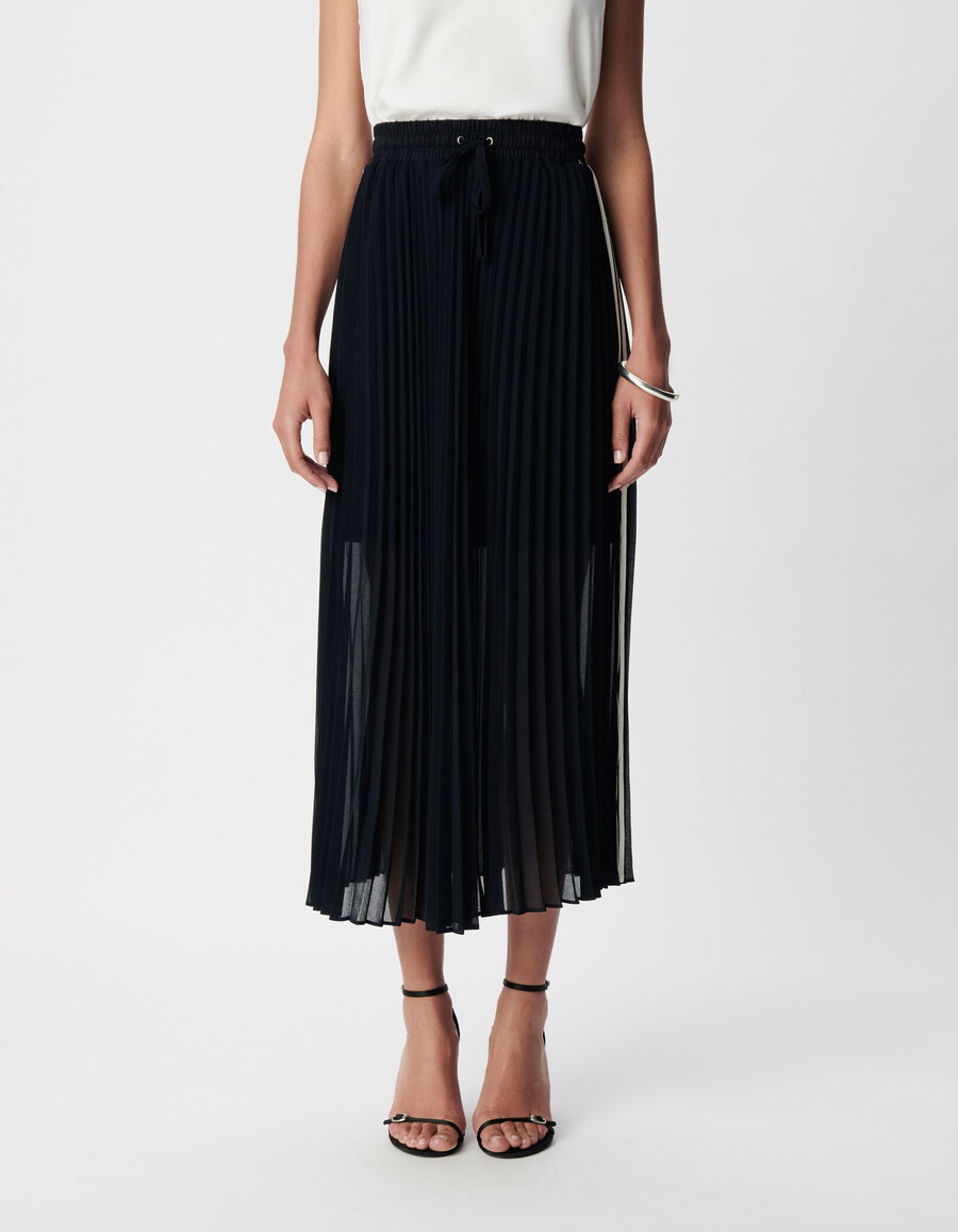 gonna lunga plissettata blu navy da donna con strisce laterali sportive