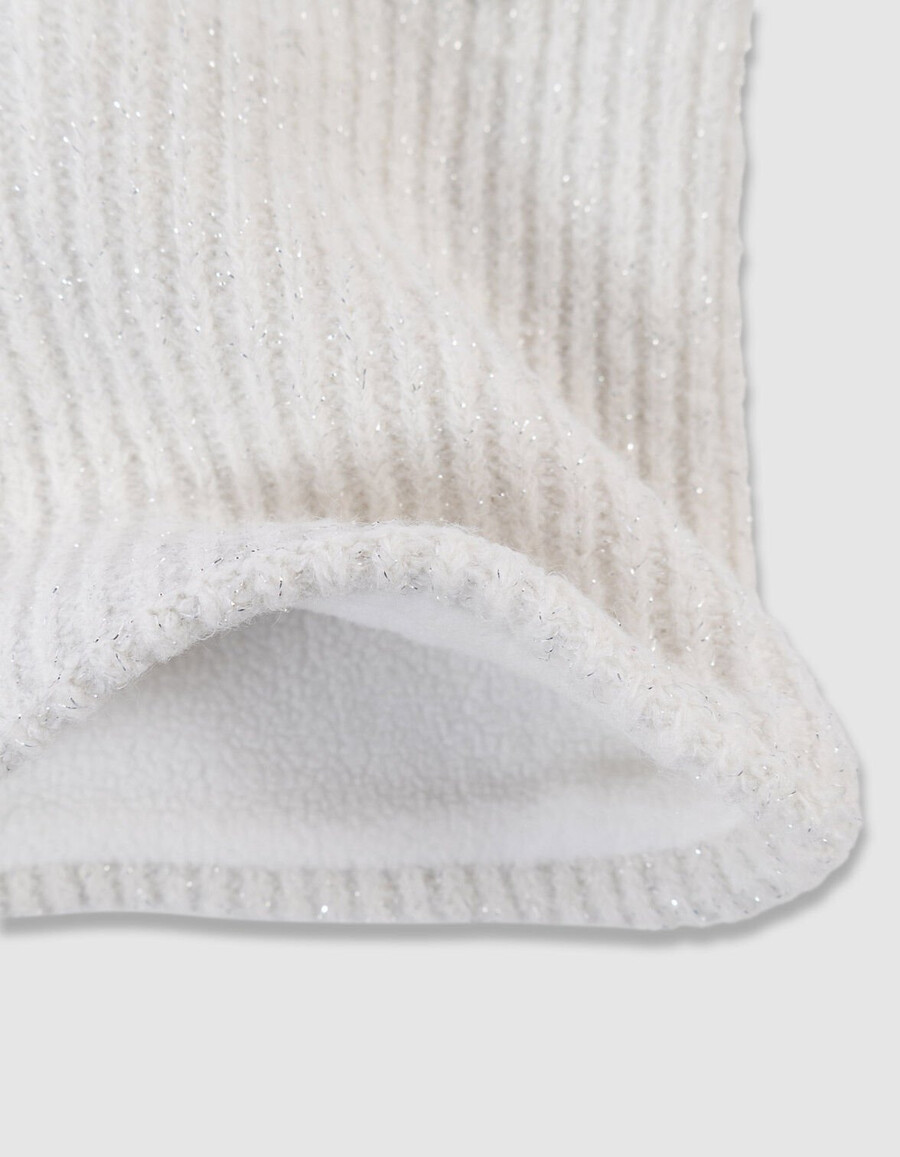 scaldacollo bianco in maglia glitterata con fiocco per bambine