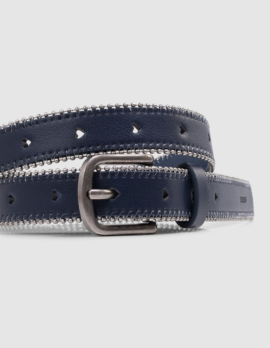 cintura blu navy traforata con cuore e microperline per bambine