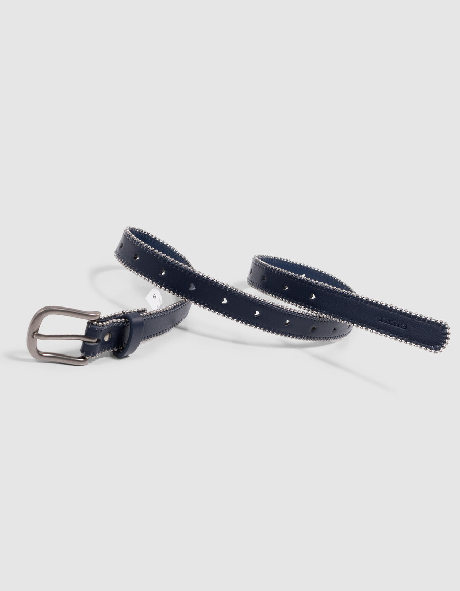 cintura blu navy traforata con cuore e microperline per bambine