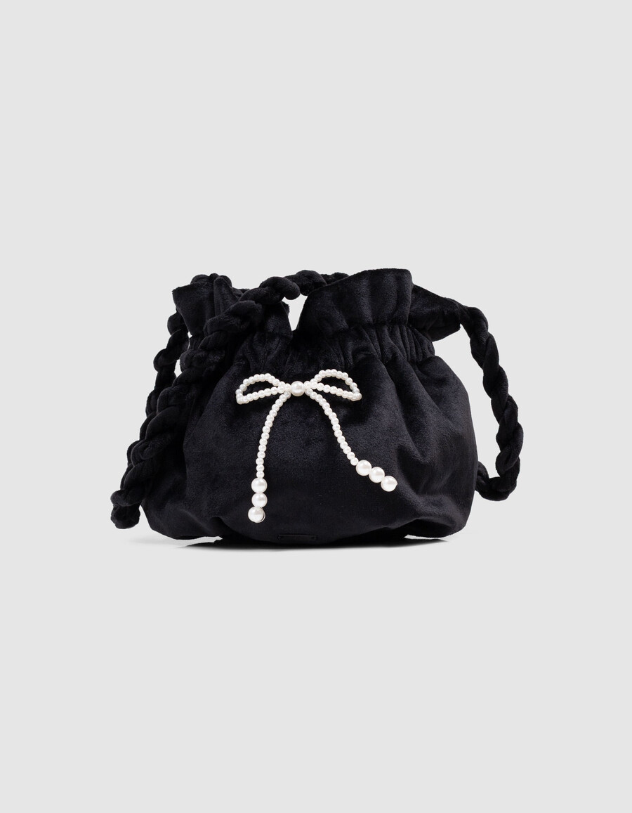 borsa a secchiello in velluto nero panné per ragazze