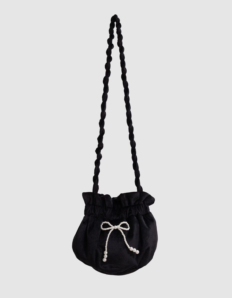 borsa a secchiello in velluto nero panné per ragazze