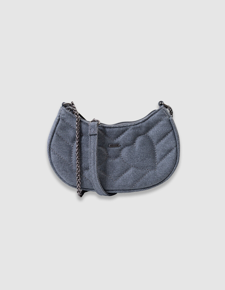 borsa blu glitterata per bambine con cuori trapuntati