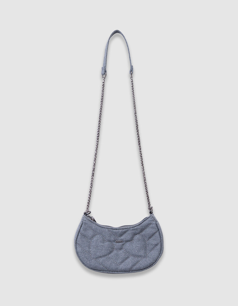 borsa blu glitterata per bambine con cuori trapuntati