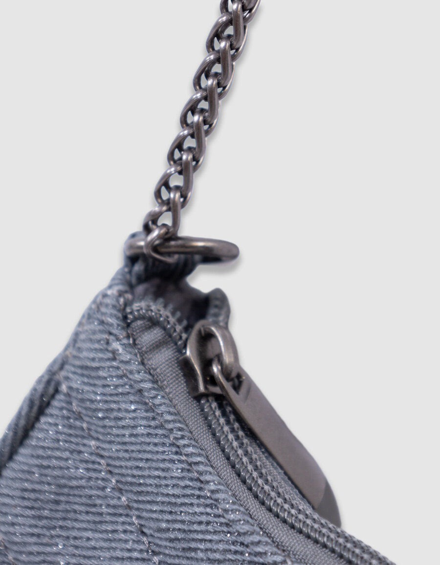 borsa blu glitterata per bambine con cuori trapuntati