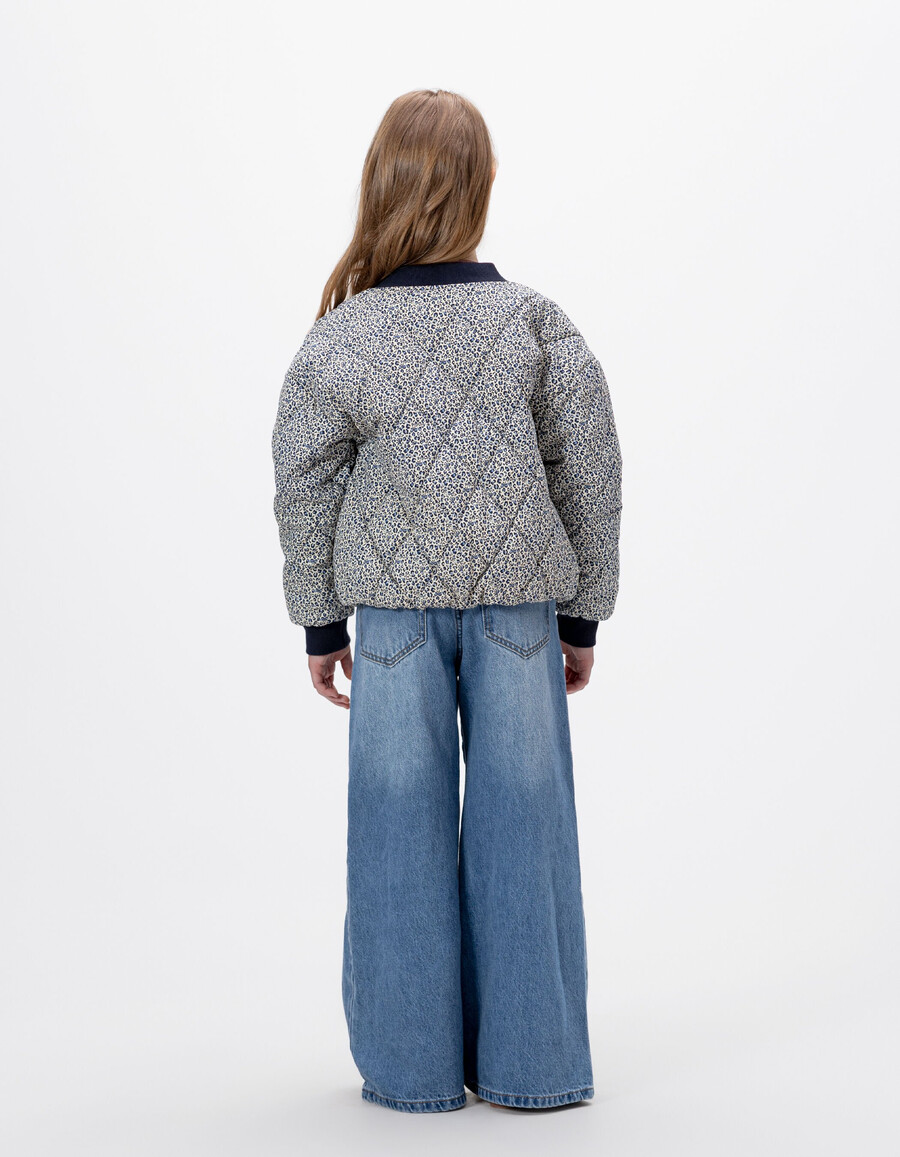 cardigan trapuntato blu navy per bambine con stampa leopardata e fiocco