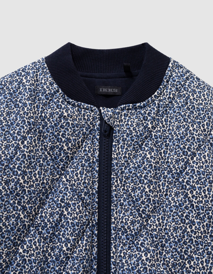 cardigan trapuntato blu navy per bambine con stampa leopardata e fiocco