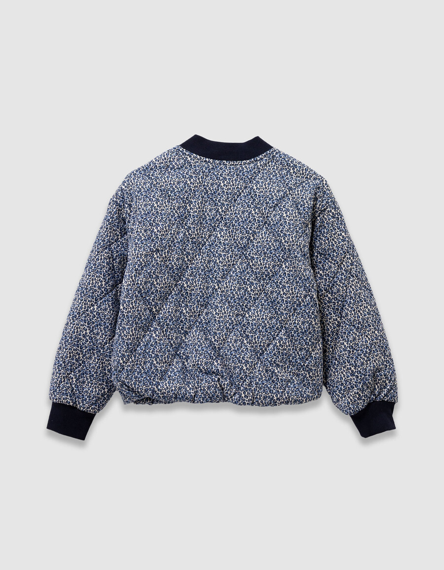 cardigan trapuntato blu navy per bambine con stampa leopardata e fiocco