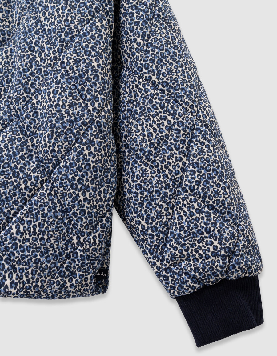 cardigan trapuntato blu navy per bambine con stampa leopardata e fiocco