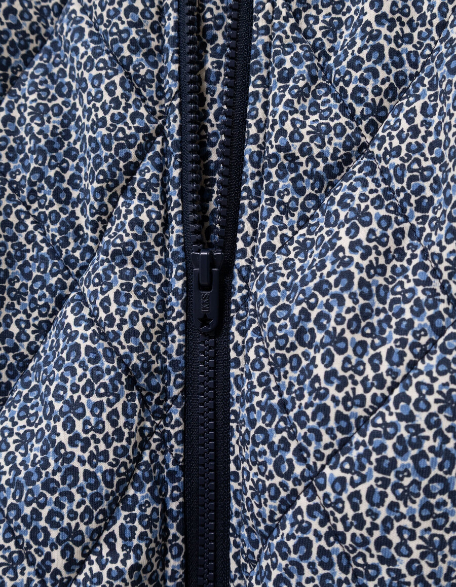 cardigan trapuntato blu navy per bambine con stampa leopardata e fiocco