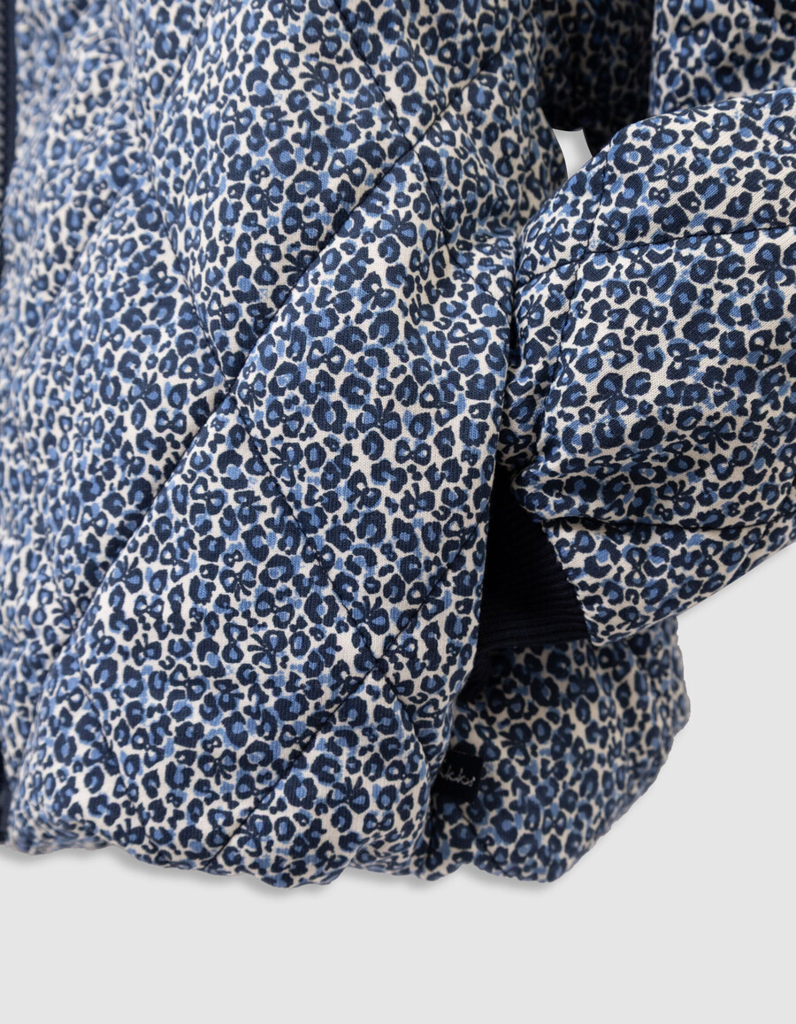 cardigan trapuntato blu navy per bambine con stampa leopardata e fiocco