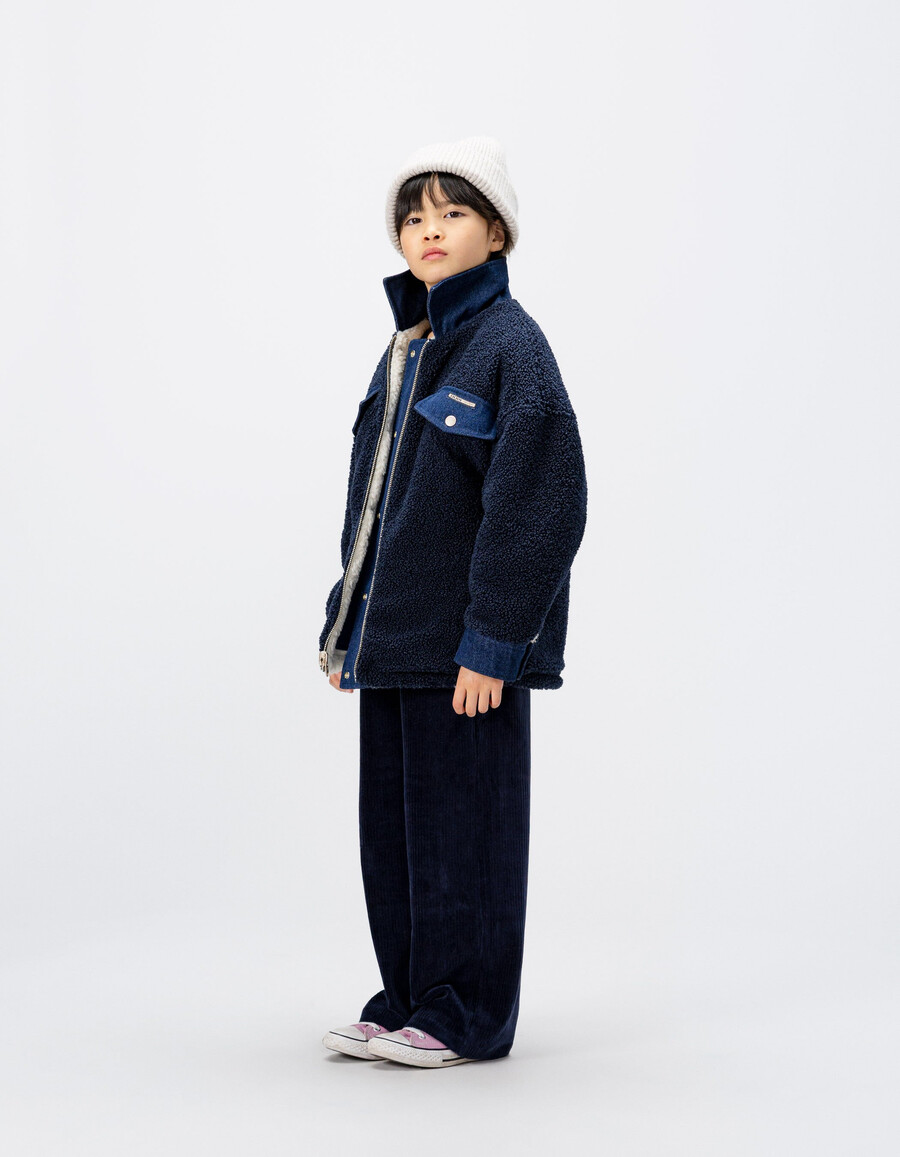 giacca reversibile in denim grezzo e sherpa per bambina