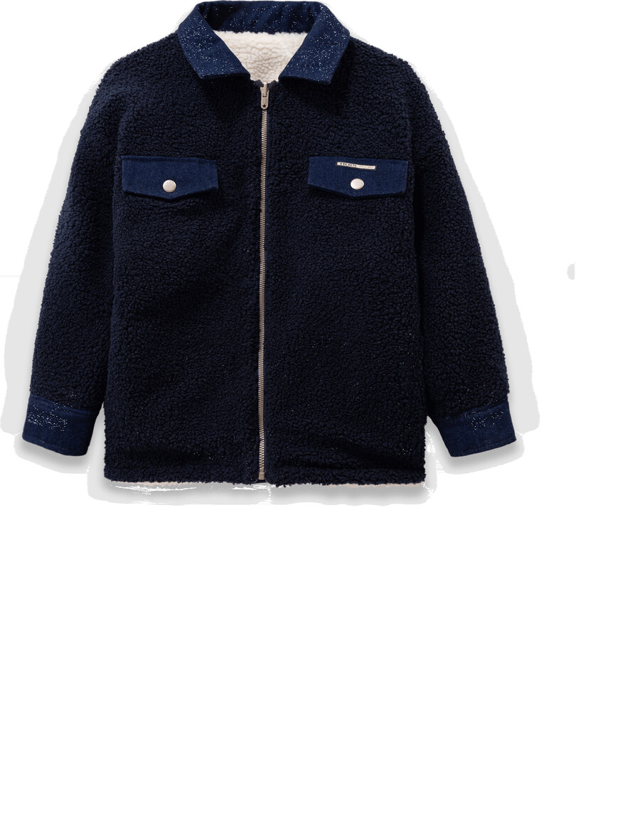 giacca reversibile in denim grezzo e sherpa per bambina
