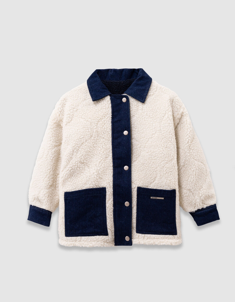 giacca reversibile in denim grezzo e sherpa per bambina