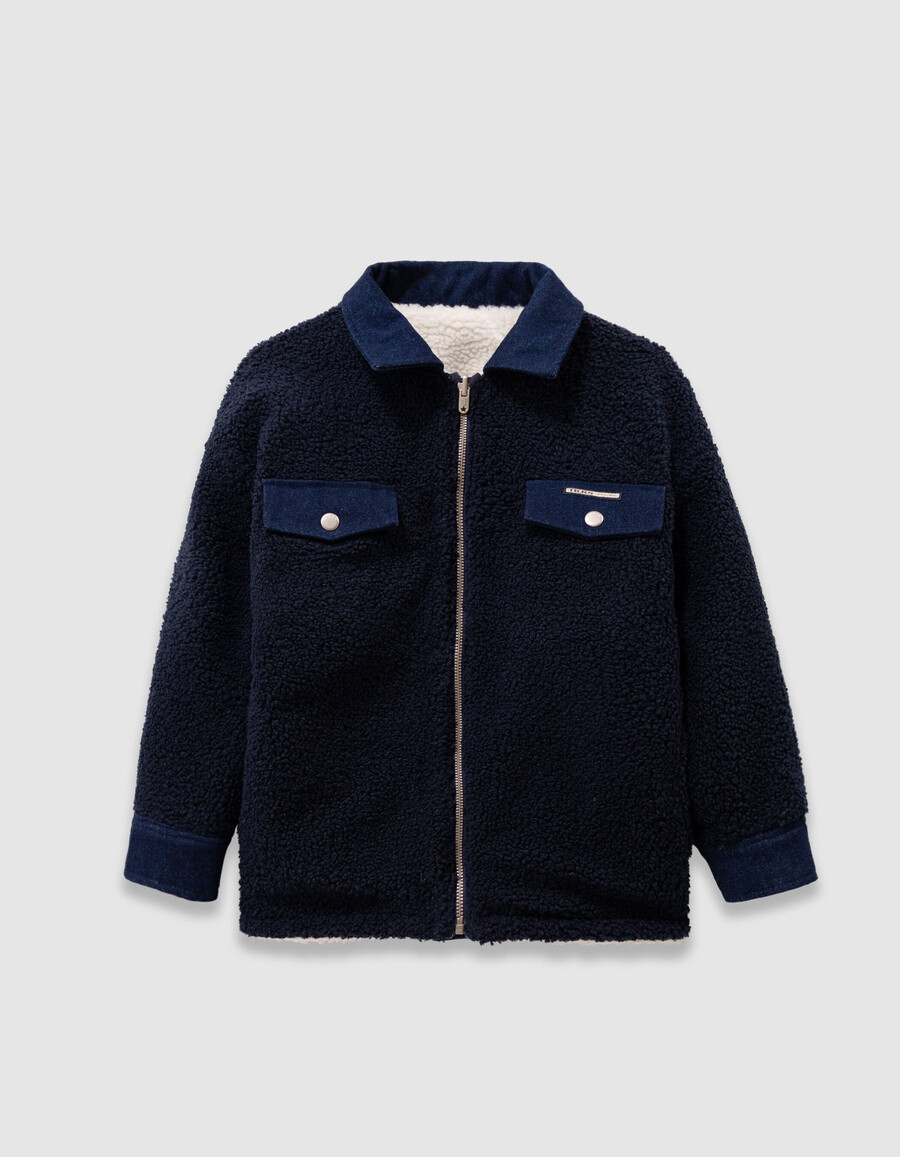 giacca reversibile in denim grezzo e sherpa per bambina