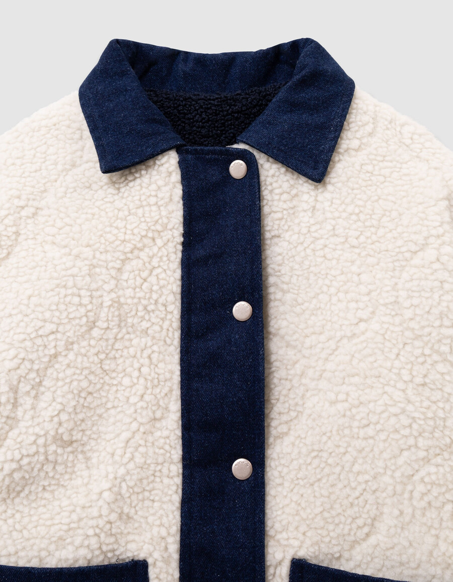 giacca reversibile in denim grezzo e sherpa per bambina